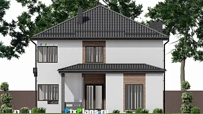 Проект двухэтажного дома 12 на 17, площадью 230 м² с террасой, баней и 4 спальнями (F-4049) — фасад 3