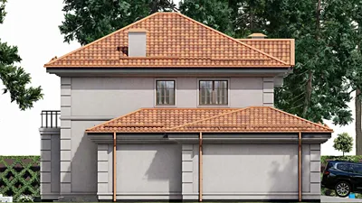 Проект двухэтажного дома 14 на 15, площадью 220 м² с 4 спальнями — фасад 4