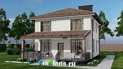 Проект двухэтажного дома 9 на 14, площадью 150 м² с террасой и 3 спальнями — фасад 2