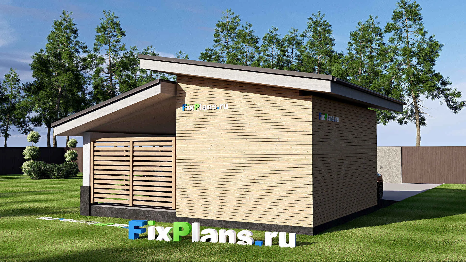 F-20033 - Проект гаража из газобетона 7 на 8, площадью 20 м² на 1 машиноместо