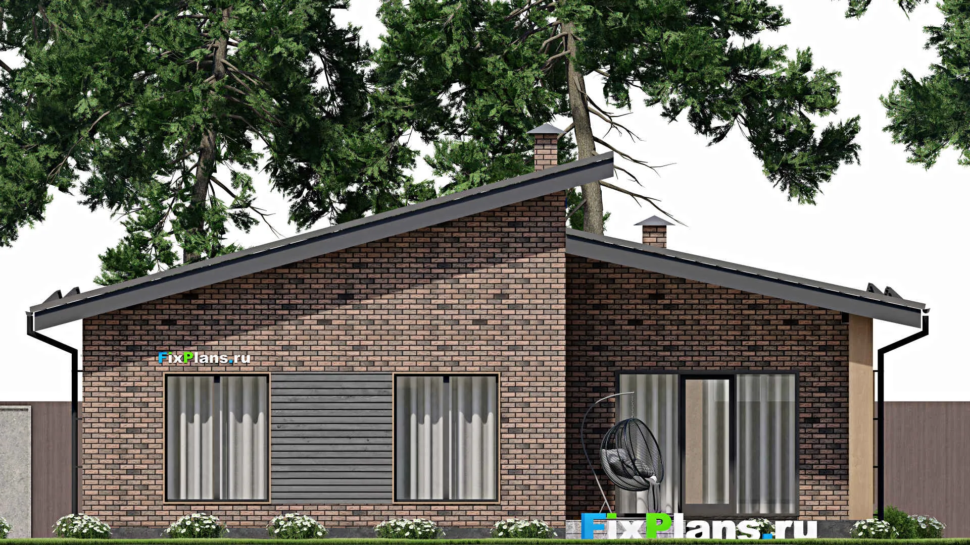 F-8054 - Проект одноэтажного дома 13 на 14, площадью 140 м² с террасой и 3 спальнями