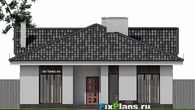 Проект одноэтажного дома 11 на 12, площадью 110 м² с террасой и 3 спальнями — фасад 3