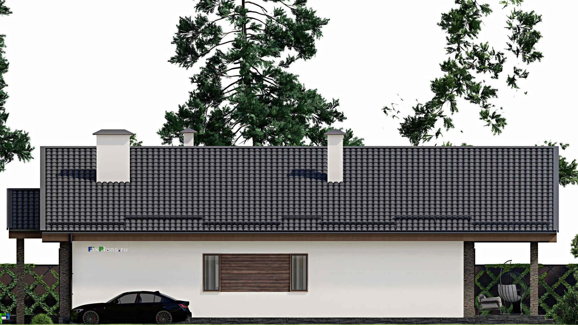 F-4787 - Проект одноэтажного дома 13 на 17, площадью 200 м² с террасой и 4 спальнями