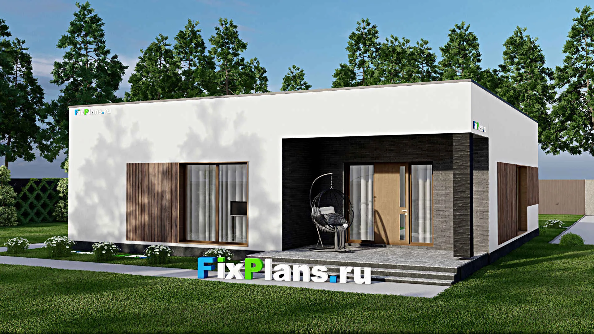 F-9341 - Проект одноэтажного дома 14 на 15, площадью 150 м² с террасой и 3 спальнями