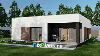 Проект одноэтажного дома 14 на 15, площадью 150 м² с террасой и 3 спальнями — фасад 2