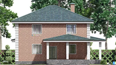 Проект двухэтажного дома 14 на 21, площадью 280 м² с террасой, гаражом на 2 машины и 4 спальнями — фасад 4