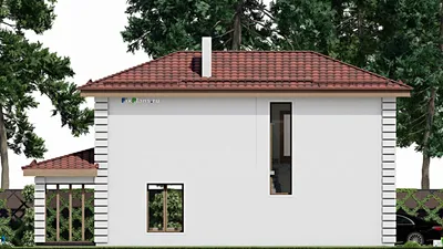 Проект двухэтажного дома 7 на 15, площадью 130 м² с террасой, балконом и 3 спальнями — фасад 4