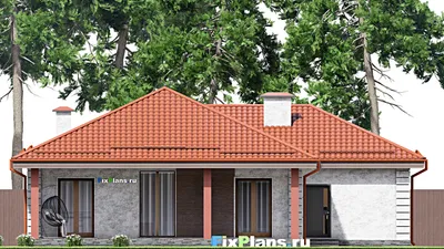 Проект одноэтажного дома 16 на 16, площадью 170 м² с террасой, гаражом на 1 машину и 3 спальнями — фасад 6