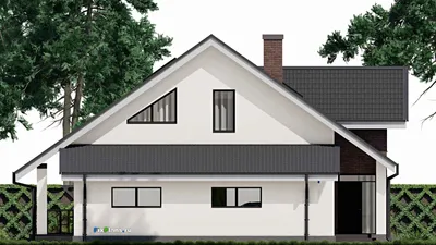 Проект дома с мансардой 14 на 18, площадью 280 м² с террасой, гаражом на 2 машины и 3 спальнями — фасад 4