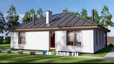 Проект одноэтажного дома 14 на 14, площадью 140 м² с террасой и 3 спальнями — фасад 2