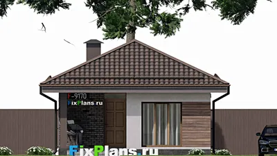 Проект бани 7 на 7, площадью 40 м² с комнатой отдыха, терассой и санузлом — фасад 3