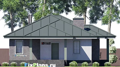 Проект одноэтажного дома 13 на 15, площадью 120 м² с террасой и 3 спальнями — фасад 3