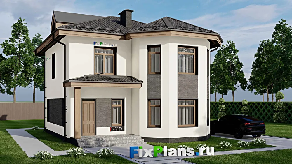 Проект двухэтажного дома 10 на 11, площадью 140 м² с 3 спальнями — фасад 1