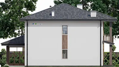 Проект двухэтажного дома 13 на 17, площадью 280 м² с террасой, балконом и 3 спальнями — фасад 4