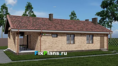 Проект одноэтажного дома 10 на 13, площадью 130 м² с террасой и 3 спальнями — фасад 2