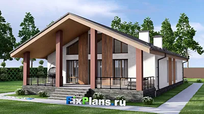 Проект одноэтажного дома 12 на 13, площадью 200 м² с террасой и 5 спальнями — фасад 2