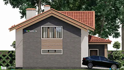 Проект дома с мансардой 12 на 19, площадью 250 м² с гаражом на 2 машины и 5 спальнями — фасад 4