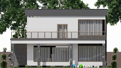 Проект двухэтажного дома 14 на 24, площадью 440 м² с террасой, балконом, гаражом на 2 машины и 6 спальнями — фасад 6