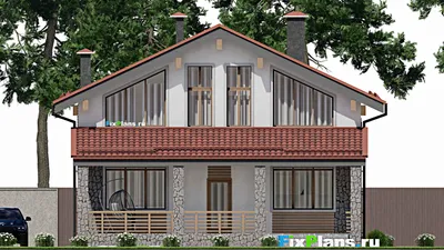 Проект дома с мансардой 11 на 16, площадью 220 м² с террасой и 5 спальнями — фасад 6