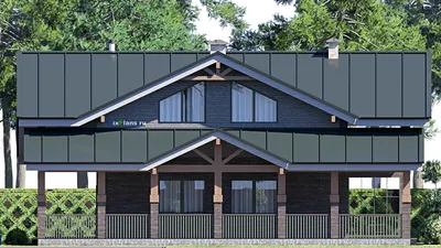 Проект дома с мансардой 16 на 16, площадью 360 м² с террасой, балконом и 4 спальнями — фасад 5