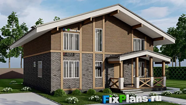 Проект дома с мансардой 11 на 16, площадью 250 м² с террасой, балконом и 4 спальнями