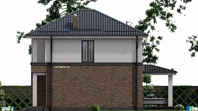Проект двухэтажного дома 10 на 11, площадью 160 м² с террасой, балконом и 3 спальнями — фасад 5
