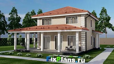 Проект двухэтажного дома 13 на 16, площадью 180 м² с террасой и 4 спальнями — фасад 2