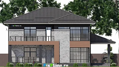 Проект двухэтажного дома 13 на 14, площадью 270 м² с террасой, балконом и 5 спальнями (F-1907) — фасад 3
