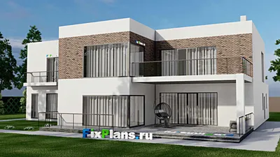 Проект двухэтажного дома 21 на 22, площадью 530 м² с террасой, балконом, гаражом на 1 машину и 6 спальнями — фасад 2