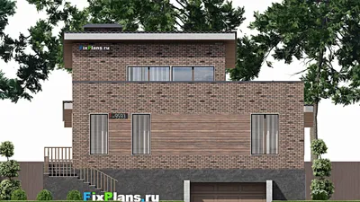 Проект одноэтажного дома 14 на 18, площадью 280 м² с цокольным этажом, гаражом на 2 машины и 3 спальнями — фасад 3