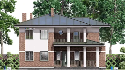 Проект двухэтажного дома 14 на 16, площадью 260 м² с террасой, балконом и 4 спальнями — фасад 4