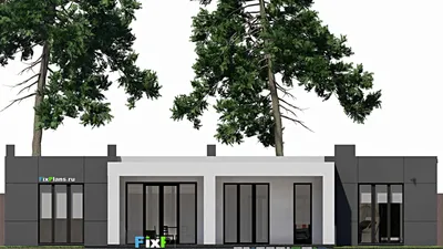 Проект одноэтажного дома 14 на 19, площадью 220 м² с террасой, гаражом на 1 машину и 3 спальнями — фасад 4