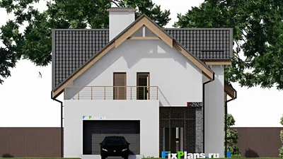 Проект дома с мансардой 11 на 19, площадью 240 м² с террасой, балконом, гаражом на 1 машину и 3 спальнями — фасад 3