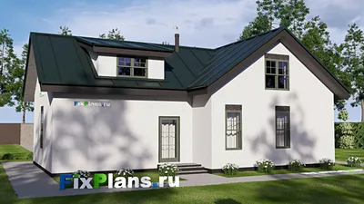 Проект дома с мансардой 14 на 16, площадью 230 м² с террасой, гаражом на 2 машины и 3 спальнями — фасад 2