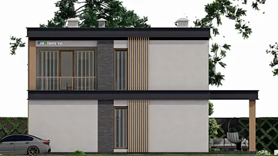 Проект двухэтажного дома 12 на 12, площадью 230 м² с террасой, балконом и 4 спальнями — фасад 5