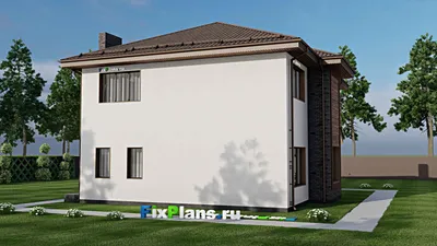 Проект двухэтажного дома 14 на 15, площадью 270 м² с террасой, балконом и 4 спальнями — фасад 2