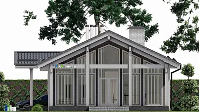Проект одноэтажного дома 10 на 15, площадью 140 м² с террасой, баней и 3 спальнями — фасад 5