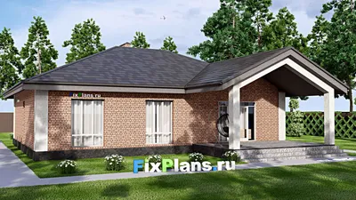 Проект одноэтажного дома 16 на 17, площадью 180 м² с террасой и 3 спальнями (F-14381) — фасад 2