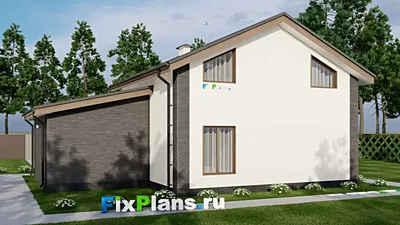 Проект дома с мансардой 11 на 14, площадью 150 м² с гаражом на 1 машину и 3 спальнями — фасад 2