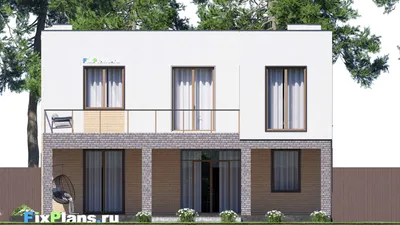 Проект двухэтажного дома 14 на 20, площадью 310 м² с террасой, балконом, гаражом на 1 машину и 2 спальнями — фасад 6