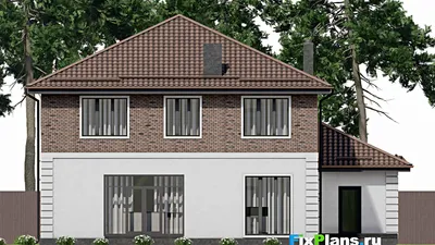 Проект двухэтажного дома 16 на 19, площадью 340 м² с террасой, гаражом на 2 машины и 5 спальнями — фасад 6