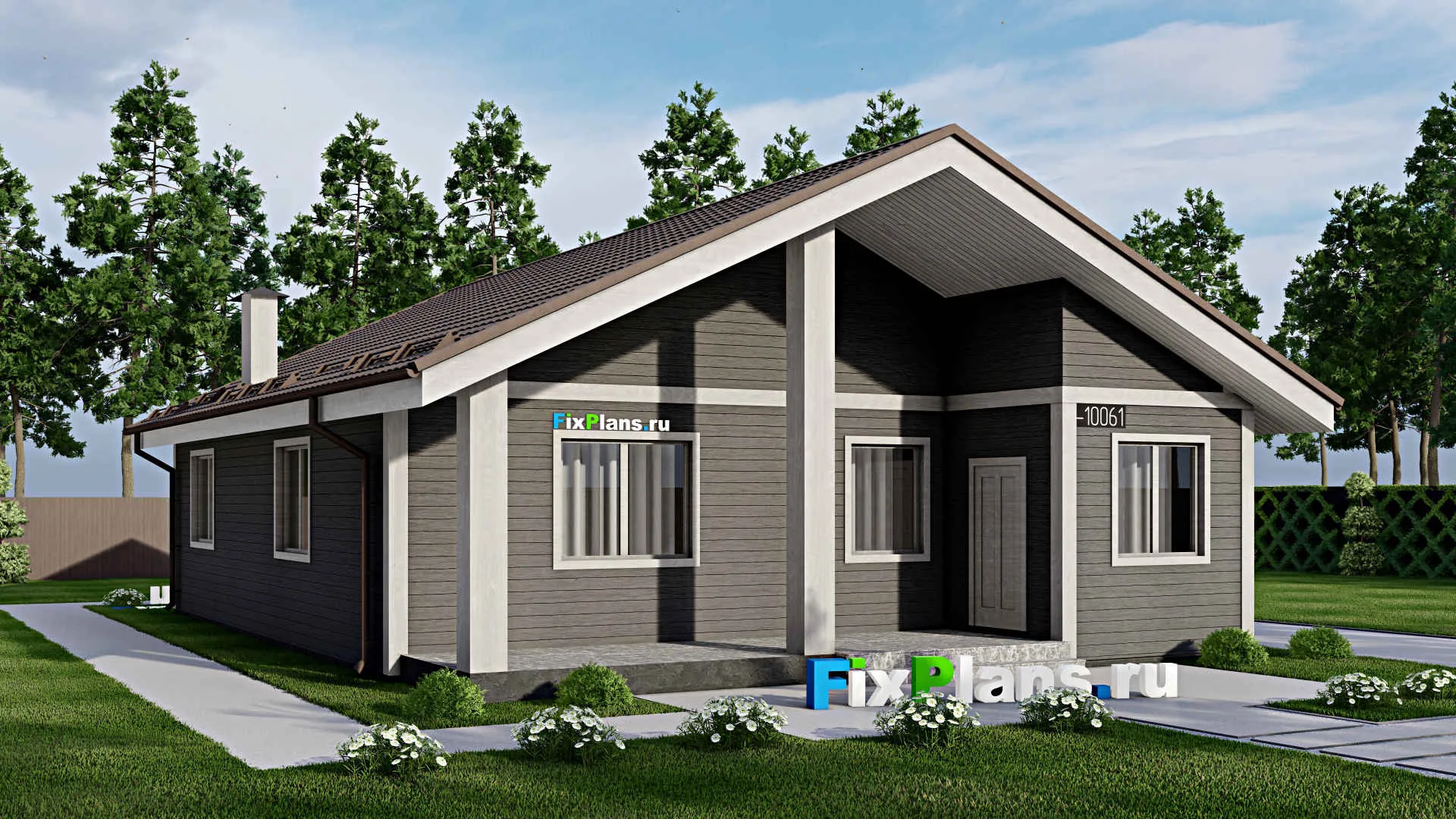 F-10061 - Проект одноэтажного дома 11 на 16, площадью 130 м² с 3 спальнями