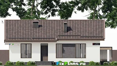 Проект одноэтажного дома 10 на 13, площадью 160 м² с террасой, цокольным этажом и 3 спальнями — фасад 3
