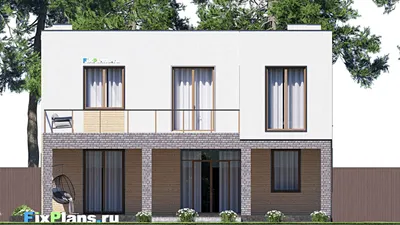 Проект двухэтажного дома 14 на 20, площадью 310 м² с террасой, балконом, гаражом на 1 машину и 2 спальнями — фасад 5