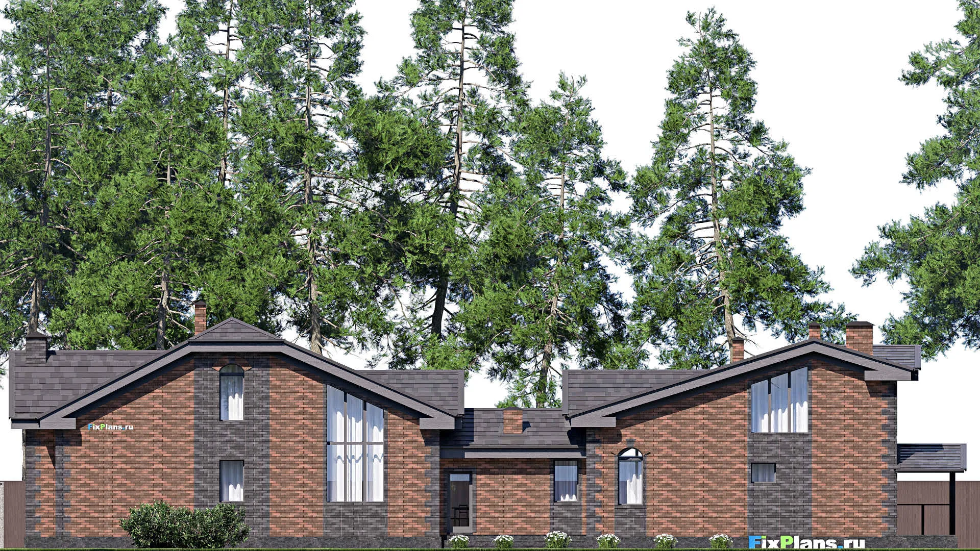 F-19556 - Проект дома с мансардой 8 на 32, площадью 190 м² с террасой, баней и 1 спальнями