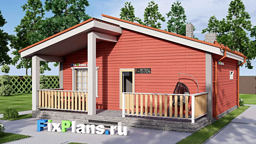 Проект бани 10 на 11, площадью 90 м² с комнатой отдыха, терассой и санузлом — фасад 1