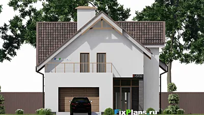 Проект дома с мансардой 11 на 20, площадью 240 м² с террасой, балконом, гаражом на 1 машину и 3 спальнями — фасад 3