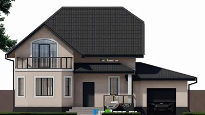 Проект дома с мансардой 11 на 15, площадью 160 м² с балконом, гаражом на 1 машину и 4 спальнями — фасад 3