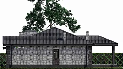 Проект одноэтажного дома 14 на 14, площадью 160 м² с террасой и 3 спальнями (F-0845) — фасад 5