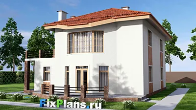 Проект двухэтажного дома 14 на 18, площадью 300 м² с террасой, балконом, гаражом на 1 машину и 4 спальнями — фасад 2